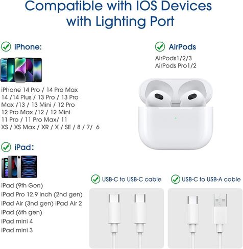 كابل محول TechMatte USB C من النوع C إلى Lightning، [3 حزم] 1.8-2.2 أمبير 15 وات يدعم مزامنة البيانات للشحن السريع، متوافق مع iPhone iPad iPod AirPods، وليس لسماعات الرأس/OTG Android، 1 أسود + 2 رمادي in Kuwait