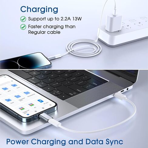 كابل محول TechMatte USB C من النوع C إلى Lightning، [3 حزم] 1.8-2.2 أمبير 15 وات يدعم مزامنة البيانات للشحن السريع، متوافق مع iPhone iPad iPod AirPods، وليس لسماعات الرأس/OTG Android، 1 أسود + 2 رمادي in Saudi Arabia