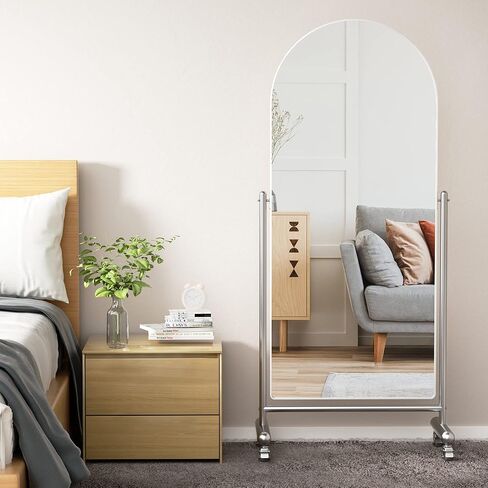 Full Length Mirror on Wheels 65"x23", Sleek Arched Mirror Floor Mirror with Stands & Rolling Wheels, Large Fashionable Tilting Swivel Mirror, Modern Dressing Mirror Full Body Mirror in Kuwait