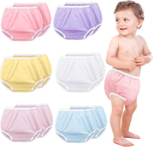 Funtery 12 Packs Waterproof Plastic Pants for Toddlers Reusable Diaper Covers Unisex Baby Potty Training Underwear Covers in Saudi Arabia