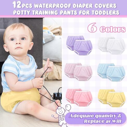 Funtery 12 Packs Waterproof Plastic Pants for Toddlers Reusable Diaper Covers Unisex Baby Potty Training Underwear Covers in Saudi Arabia