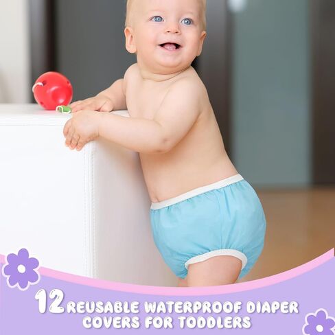 Funtery 12 Packs Waterproof Plastic Pants for Toddlers Reusable Diaper Covers Unisex Baby Potty Training Underwear Covers in Saudi Arabia