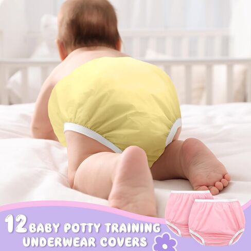 Funtery 12 Packs Waterproof Plastic Pants for Toddlers Reusable Diaper Covers Unisex Baby Potty Training Underwear Covers in Saudi Arabia