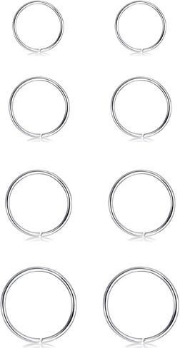 مجموعة من أقراط هوجي الحلقية من التيتانيوم خفيفة الوزن، 316 لتر، من الفولاذ المقاوم للصدأ الجراحي، لا تسبب الحساسية للأذنين الحساسة، ثقب الجسم، حلقات أنف صغيرة، 18 جم in Kuwait