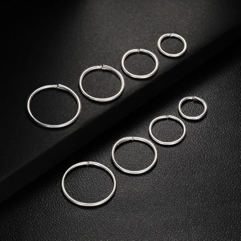 مجموعة من أقراط هوجي الحلقية من التيتانيوم خفيفة الوزن، 316 لتر، من الفولاذ المقاوم للصدأ الجراحي، لا تسبب الحساسية للأذنين الحساسة، ثقب الجسم، حلقات أنف صغيرة، 18 جم in Kuwait