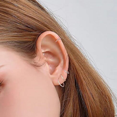 مجموعة من أقراط هوجي الحلقية من التيتانيوم خفيفة الوزن، 316 لتر، من الفولاذ المقاوم للصدأ الجراحي، لا تسبب الحساسية للأذنين الحساسة، ثقب الجسم، حلقات أنف صغيرة، 18 جم in Kuwait