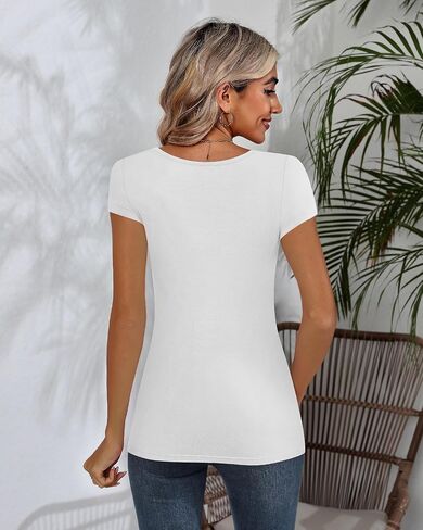 3 Pack Women Square Neck Tops, Short Sleeve T Shirts Slim Fit Casual Tunic Tops Solid Color Basic Summer Tee Shirts in Saudi Arabia