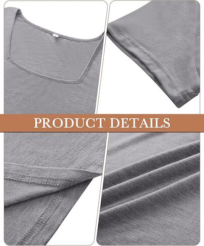 3 Pack Women Square Neck Tops, Short Sleeve T Shirts Slim Fit Casual Tunic Tops Solid Color Basic Summer Tee Shirts in Saudi Arabia