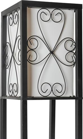 Simple Designs LF1015-BLK Three Shelf Etagere Organizer Storage and Wine Rack Floor Lamp with White Linen Shade, Black in Saudi Arabia