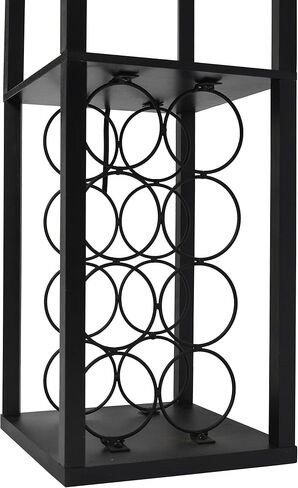 Simple Designs LF1015-BLK Three Shelf Etagere Organizer Storage and Wine Rack Floor Lamp with White Linen Shade, Black in Saudi Arabia