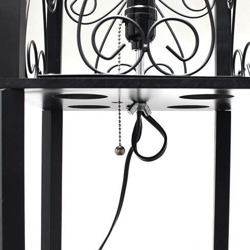 Simple Designs LF1015-BLK Three Shelf Etagere Organizer Storage and Wine Rack Floor Lamp with White Linen Shade, Black in Saudi Arabia