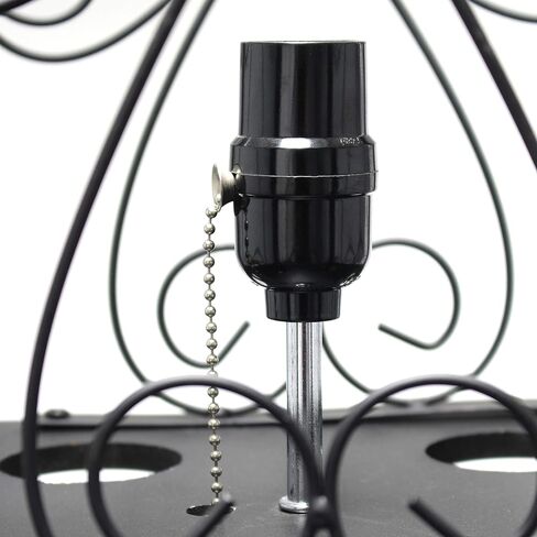 Simple Designs LF1015-BLK Three Shelf Etagere Organizer Storage and Wine Rack Floor Lamp with White Linen Shade, Black in Saudi Arabia