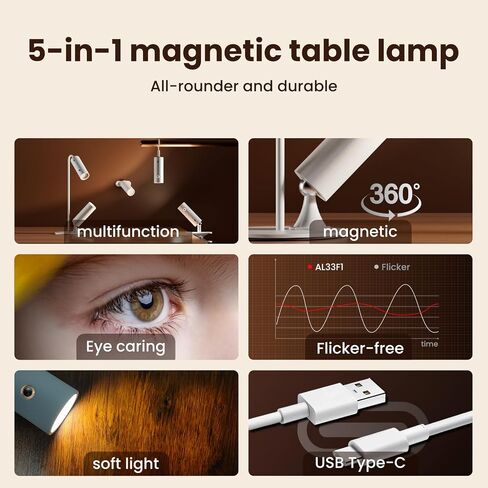 SIEPUNK Cordless Desk Lamp for Home Office, 4 in 1 Multifunctional Rechargeable Touch 3 Colour Temperature Dorm Lamp with Clamp, Portable Magnetic Bedside Night Desk Light, Ideal for Gifts, White in Saudi Arabia