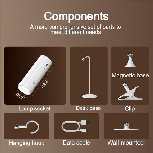 SIEPUNK Cordless Desk Lamp for Home Office, 4 in 1 Multifunctional Rechargeable Touch 3 Colour Temperature Dorm Lamp with Clamp, Portable Magnetic Bedside Night Desk Light, Ideal for Gifts, White in Saudi Arabia