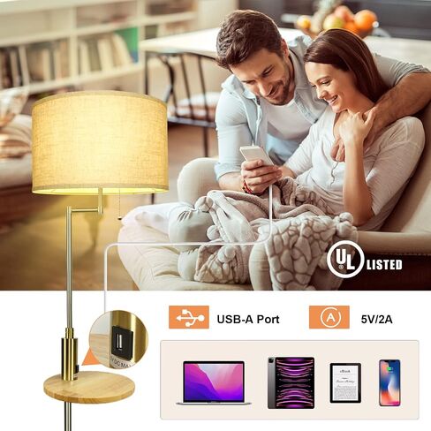 مصباح أرضي لغرفة النوم وغرفة المعيشة مع منفذ شحن USB - حامل DLLT ضوء للقراءة وطاولة جانبية - ضوء عمود طويل كلاسيكي لبدلات المكتب في منتصف القرن الحديث للمنزل والمزرعة إضاءة ريفية - ظل طبل in Kuwait
