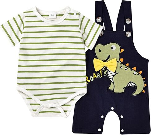 Baby Boy Clothes Newborn Outfits Stripe Romper Infant Cartoon Overall Adjustable Suspender Pants Set 0-18 Months in Saudi Arabia