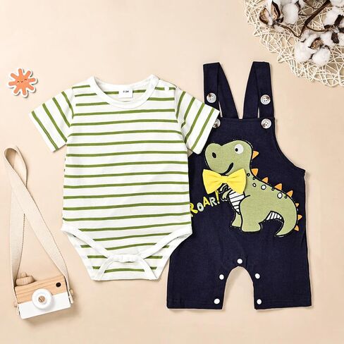 Baby Boy Clothes Newborn Outfits Stripe Romper Infant Cartoon Overall Adjustable Suspender Pants Set 0-18 Months in Saudi Arabia