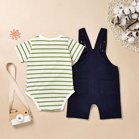 Baby Boy Clothes Newborn Outfits Stripe Romper Infant Cartoon Overall Adjustable Suspender Pants Set 0-18 Months in Saudi Arabia