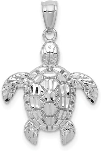 Solid 14K White Gold Diamond-cut Polished Sea Turtle Pendant in Saudi Arabia