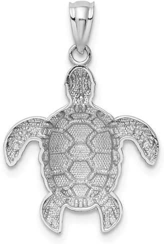 Solid 14K White Gold Diamond-cut Polished Sea Turtle Pendant in Saudi Arabia