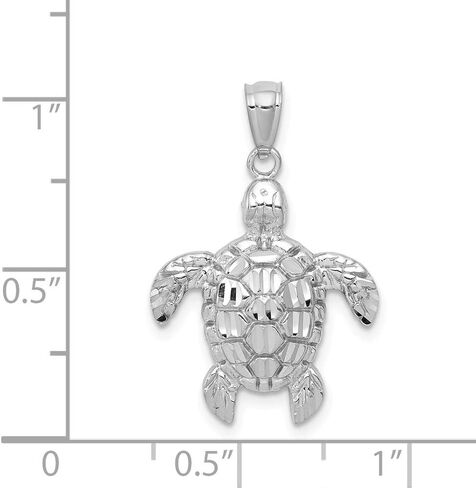 Solid 14K White Gold Diamond-cut Polished Sea Turtle Pendant in Saudi Arabia