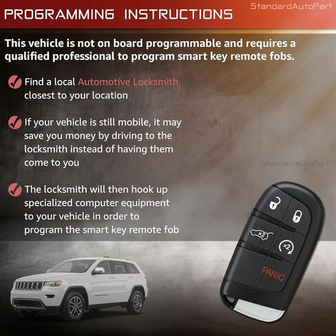StandardAutoPart Replacement Keyless entry Smart key fob Compatible with Jeep Grand Cherokee 2014 2015 2016 2017 2018 2019 2020 2021 2022 M3N40821302 68066350AB (3 Button) in Saudi Arabia