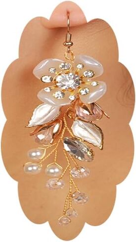 زهرة يترك اللؤلؤ حجر الراين الأقراط المتدلية مطلية بالذهب تتدلى الأقراط اللؤلؤ وحجر الراين انخفاض الأقراط للحزب ارتداء بيان الأقراط للنساء الفتيات in Kuwait