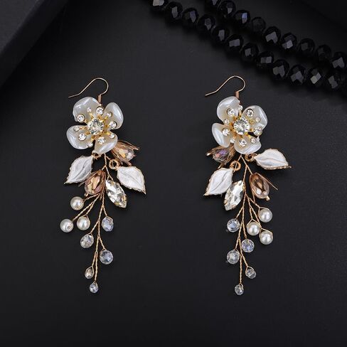 زهرة يترك اللؤلؤ حجر الراين الأقراط المتدلية مطلية بالذهب تتدلى الأقراط اللؤلؤ وحجر الراين انخفاض الأقراط للحزب ارتداء بيان الأقراط للنساء الفتيات in Kuwait