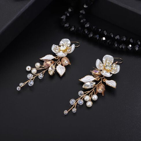 زهرة يترك اللؤلؤ حجر الراين الأقراط المتدلية مطلية بالذهب تتدلى الأقراط اللؤلؤ وحجر الراين انخفاض الأقراط للحزب ارتداء بيان الأقراط للنساء الفتيات in Kuwait