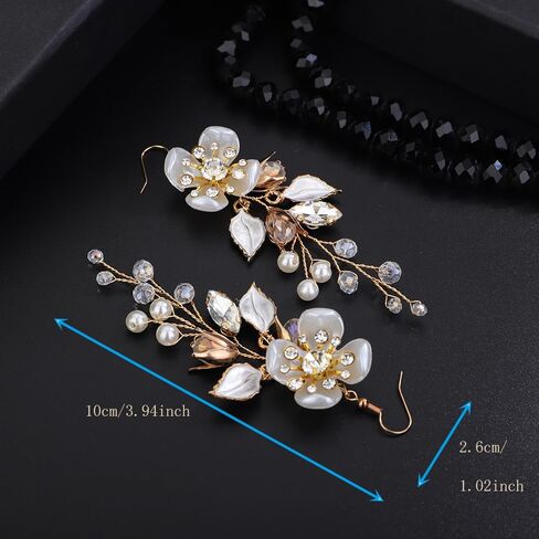 زهرة يترك اللؤلؤ حجر الراين الأقراط المتدلية مطلية بالذهب تتدلى الأقراط اللؤلؤ وحجر الراين انخفاض الأقراط للحزب ارتداء بيان الأقراط للنساء الفتيات in Kuwait