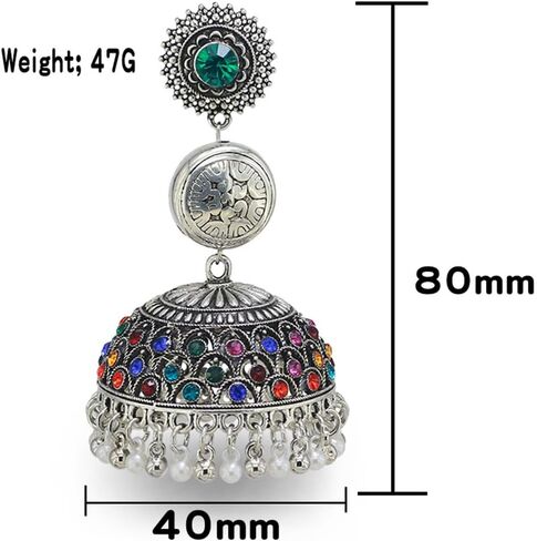 الفضة شرابة الخرز Jhumka Jhumki قطرة استرخى أقراط للنساء الفتيات خمر العتيقة بوهو الثريا جرس بيان كريستال أقراط الهندي العرقية نمط حفل زفاف المجوهرات التقليدية in Kuwait