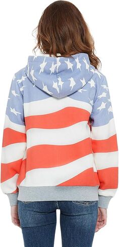 سترة Anna-Kaci النسائية العصرية الأمريكية الوطنية بعلم الولايات المتحدة الأمريكية بسحاب لأعلى وضلع بقلنسوة، سحاب، مقاس X-Large in Kuwait