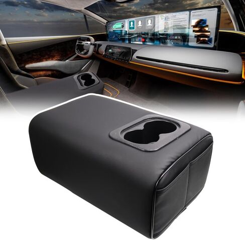 Sporacingrts Upgrade Universal Car Rear Seat Armrest Memory Foam Armrest Pillow with Cup and Phone Holder 2 Row Console Box with Cup Holder-Second Row Luxury and Practicality in Sleek (Double Pocket) in Saudi Arabia