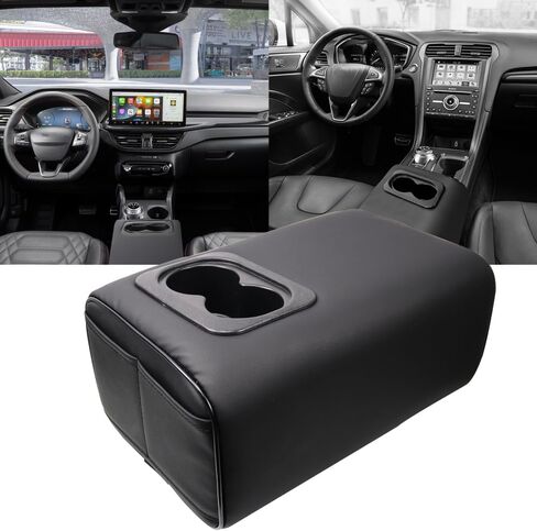 Sporacingrts Upgrade Universal Car Rear Seat Armrest Memory Foam Armrest Pillow with Cup and Phone Holder 2 Row Console Box with Cup Holder-Second Row Luxury and Practicality in Sleek (Double Pocket) in Saudi Arabia