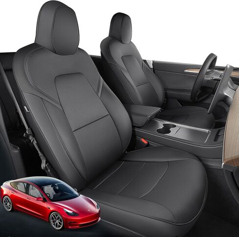 2024 لأغطية مقاعد Tesla Model Y 2024 2023 2022 2021 2020 (5 مقاعد فقط)، لأغطية مقاعد الكلاب الأليفة من طراز Y موديل Y مجموعة كاملة من الجلود لملحقات Tesla Model Y 2020-2023 2024 (أسود، 12 قطعة) in Kuwait