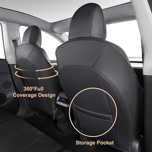 2024 لأغطية مقاعد Tesla Model Y 2024 2023 2022 2021 2020 (5 مقاعد فقط)، لأغطية مقاعد الكلاب الأليفة من طراز Y موديل Y مجموعة كاملة من الجلود لملحقات Tesla Model Y 2020-2023 2024 (أسود، 12 قطعة) in Kuwait