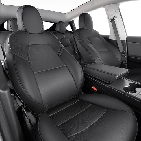 2024 لأغطية مقاعد Tesla Model Y 2024 2023 2022 2021 2020 (5 مقاعد فقط)، لأغطية مقاعد الكلاب الأليفة من طراز Y موديل Y مجموعة كاملة من الجلود لملحقات Tesla Model Y 2020-2023 2024 (أسود، 12 قطعة) in Kuwait