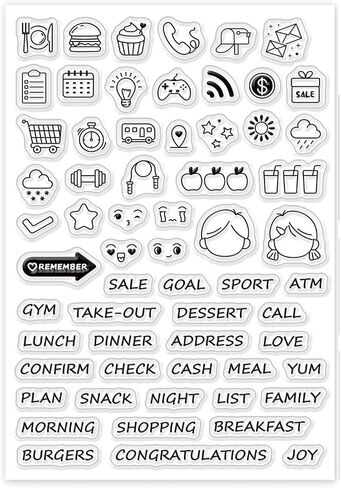 PH PandaHall Daily Icon Clear Stamps Scrapbook Sign Silicone Rubber Stamp Film Frame Transparent Seal Stamps Diary Postage Seal Stamp for Invitation Card Postcard Album Photo Gift Decor Scrapbooking in Saudi Arabia