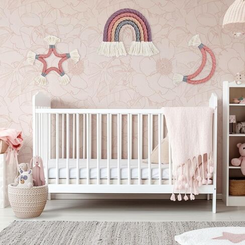 Blissom Macrame Wall Hanging Set of 3, Handmade Rainbow Moon Star Boho Wall Décor, Pink Purple Neutral Color Wall Art for Nursery Room, Living Room and Bed Room (9x9x0.6inch) in Saudi Arabia