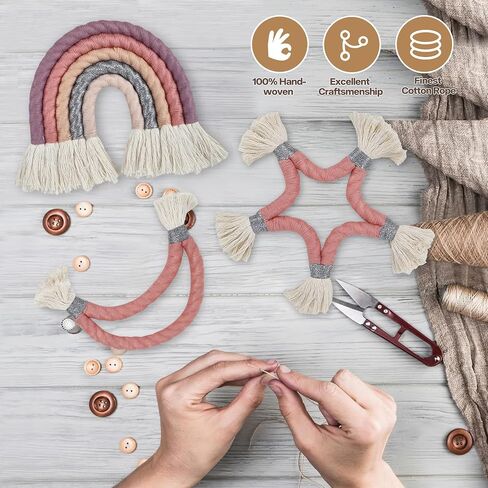 Blissom Macrame Wall Hanging Set of 3, Handmade Rainbow Moon Star Boho Wall Décor, Pink Purple Neutral Color Wall Art for Nursery Room, Living Room and Bed Room (9x9x0.6inch) in Saudi Arabia
