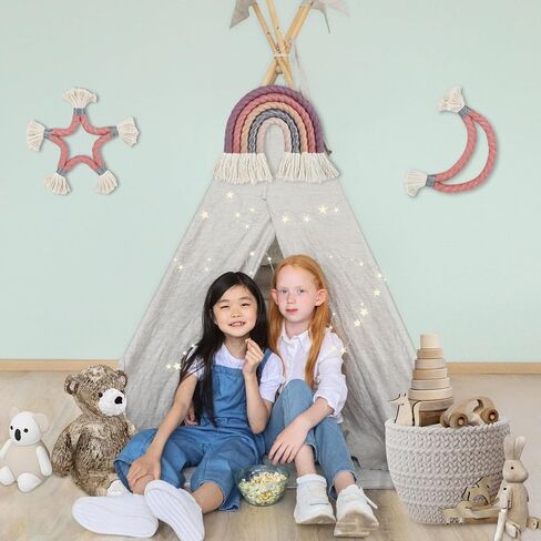 Blissom Macrame Wall Hanging Set of 3, Handmade Rainbow Moon Star Boho Wall Décor, Pink Purple Neutral Color Wall Art for Nursery Room, Living Room and Bed Room (9x9x0.6inch) in Saudi Arabia