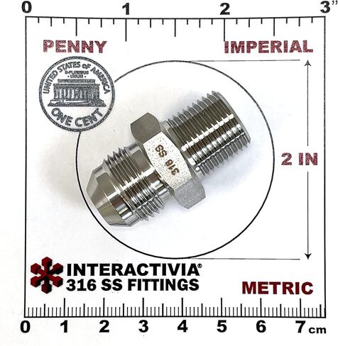 محول 316 من الفولاذ المقاوم للصدأ 3/8 بوصة NPT ذكر إلى AN-8 - ذكر 8AN - خيط سداسي مستدق للهواء أو الغاز أو السائل أو الماء أو الزيت أو التركيب الهيدروليكي - خرطوم أداة الهواء الصناعي أو توصيل الأنابيب 316SS in Kuwait
