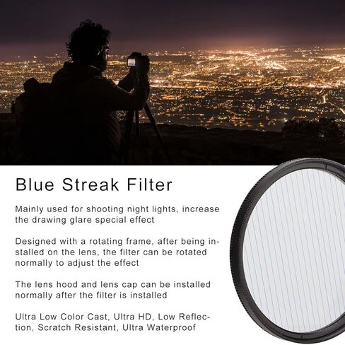 Junestar Blue Streak Special Effects Filter with Aluminum Alloy Frame Camera Accessories 67mm 62mm 67mm 72mm 72mm 77mm Blue Streak Filter Special Effect Lens Filter in Kuwait