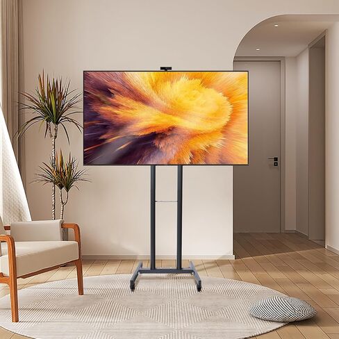 حامل تلفزيون متنقل، عربة تلفزيون متدحرجة، ارتفاع قابل للتعديل، حامل أرضي مع حامل للعربة المحمولة شديدة التحمل، حامل أرضي على عجلات لشاشات تلفزيون منحنية مسطحة مقاس 32-55 بوصة للمنزل والمكتب التجاري in Kuwait