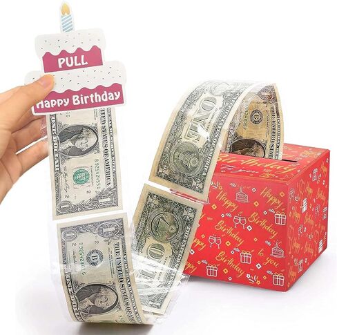 YUERVIEW Money Gift Boxes for Cash, Happy Birthday Money Box for Cash Gift Pull Roll Gift Box with 24Pcs Transparent Bags Cake Pull Out Kit Surprise Birthday Gift Box (Black gold) in Saudi Arabia