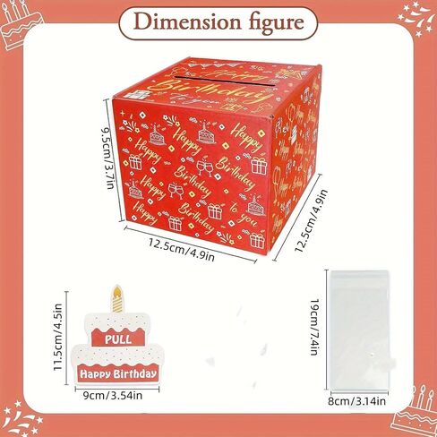 YUERVIEW Money Gift Boxes for Cash, Happy Birthday Money Box for Cash Gift Pull Roll Gift Box with 24Pcs Transparent Bags Cake Pull Out Kit Surprise Birthday Gift Box (Black gold) in Saudi Arabia