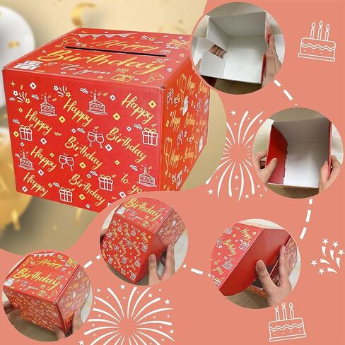YUERVIEW Money Gift Boxes for Cash, Happy Birthday Money Box for Cash Gift Pull Roll Gift Box with 24Pcs Transparent Bags Cake Pull Out Kit Surprise Birthday Gift Box (Black gold) in Saudi Arabia