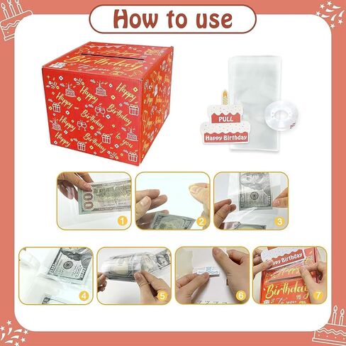 YUERVIEW Money Gift Boxes for Cash, Happy Birthday Money Box for Cash Gift Pull Roll Gift Box with 24Pcs Transparent Bags Cake Pull Out Kit Surprise Birthday Gift Box (Black gold) in Saudi Arabia