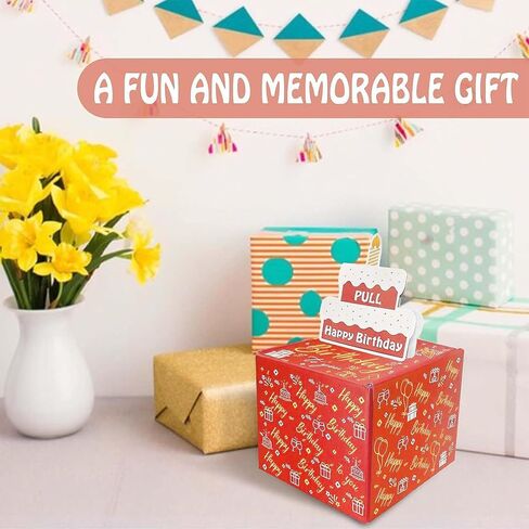 YUERVIEW Money Gift Boxes for Cash, Happy Birthday Money Box for Cash Gift Pull Roll Gift Box with 24Pcs Transparent Bags Cake Pull Out Kit Surprise Birthday Gift Box (Black gold) in Saudi Arabia
