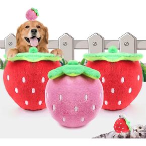 3 PCS Strawberry Style Squeaky Plush Dog Toys - Small Breed Puppy Chew Toys - Chewing Toys for Dogs - Small Dog Plush Toys